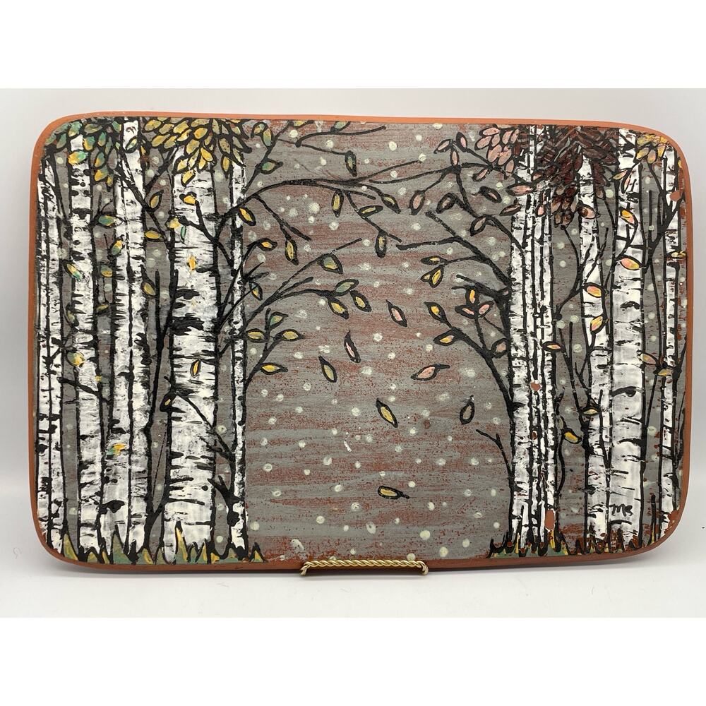 Terra Cotta Art Pottery Aspen Tree Wall Hanging Hand Painted